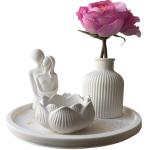 El Yapımı Dekoratif, Yuvarlak Tabaklı, Romantik Çift, Minimal Vazo ve Lotus Mumluk 4'lü Set